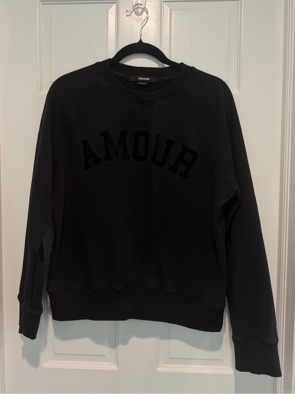 Zadig & Voltaire Amour Flocked Sweatshirt Black Large Pullover Crewneck - Picture 2 of 7